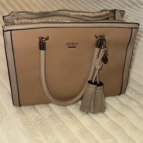 Guess Beige Handbag with Tassel Accents - Picture 3 of 8
